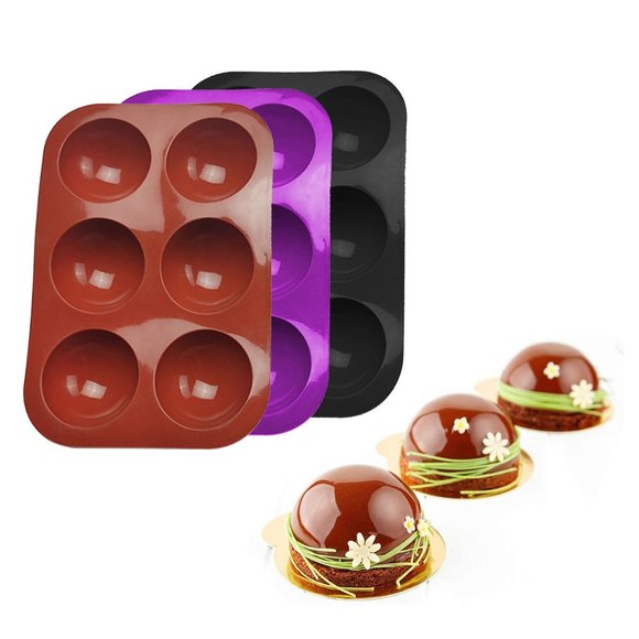 3-Pack: Silicone Semi Sphere 6 Holes Mold For Ice Chocolates Cake Jelly (Purple) - Picture 3 of 5